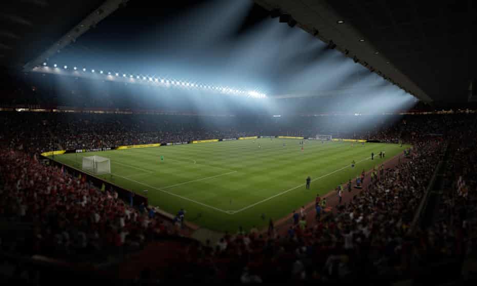 Mancester United’s ground, Old Trafford, as realised by Fifa 2017