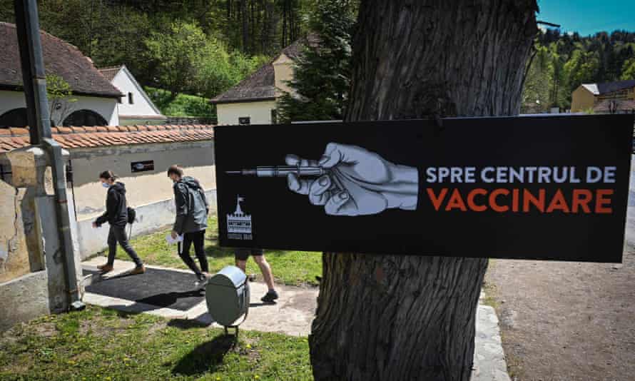 People arrive to be vaccinated at Bran Castle