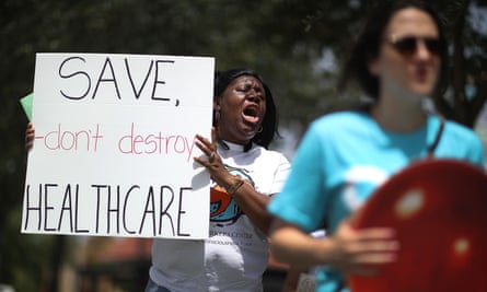Trenise Bryant protests a bill to replace the Affordable Care Act in 2017.