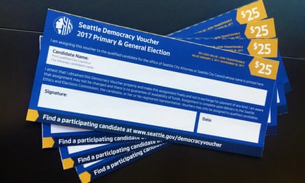 Four Democracy Vouchers supplied by the city of Seattle