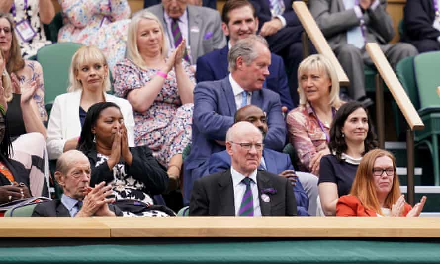 A view of the Royal Box at Centre Court, with the Duke of Kent (bottom left) and Dame Sarah Gilbert (bottom right).