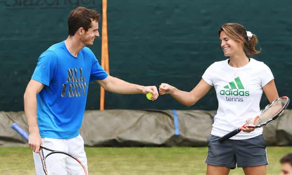 Andy Murray and coach Amélie Mauresmo during practice, June 2014