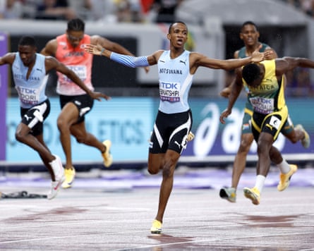 Busang Collen Kebinatshipi (centre) won gold ahead of Jareem Richards of Trinidad and Tobago.