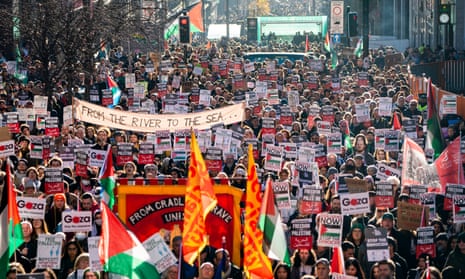 Some of the marchers in Glasgow are holding signs with the slogan “from the river to the sea” – a controversial phrase which is offensive to many Jewish people.
