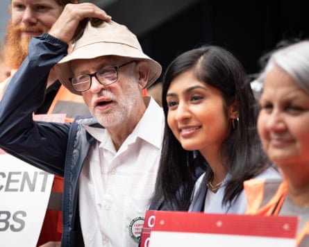 Jeremy Corbyn and Zarah Sultana on a picket line
