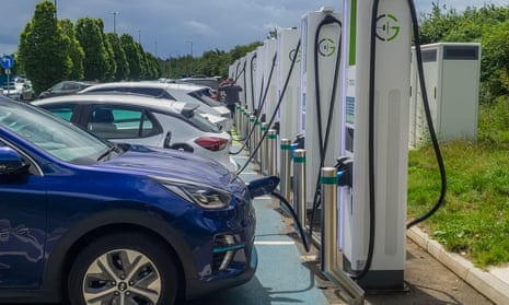 row of EVs at charging point
