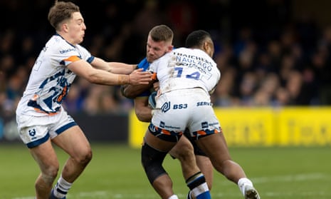 Bristol Bears' Ratu Naulago tackles Bath Rugby's Will Butt high resulting in a red card during their Premiership Rugby match last year.