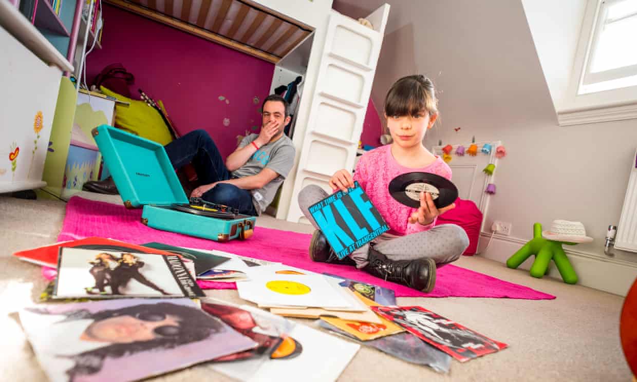 Alexis Petridis and his daughter with her Crosley