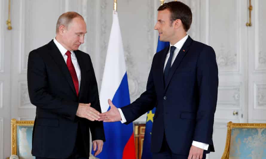 Putin and Macron at the Chateau de Versailles.