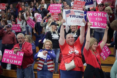 Supporters cheer during a campaign rally for Republican presidential nominee Donald Trump at the W.L. Zorn Arena November 1, 2016 in Eau Claire, Wisconsin. Wisconsin Governor Scott Walker, who ran against Trump for the Republican nomination and eventually dropped out, introduced Trump and praised him.