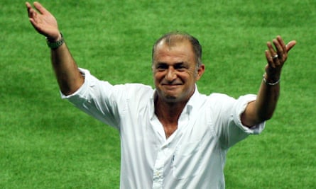 Fatih Terim, then coach of Turkey, celebrates victory over Croatia in the Euro 2008 quarter-finals