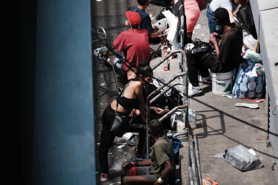 A street in Philadelphia where heroin users gather, July 2021. Kensington, a neighborhood in Philadelphia, has become one of the largest open-air heroin markets in the United States.