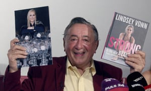 Austrian businessman Richard Lugner presents a photo and a book of former ski star Lindsey Vonn.