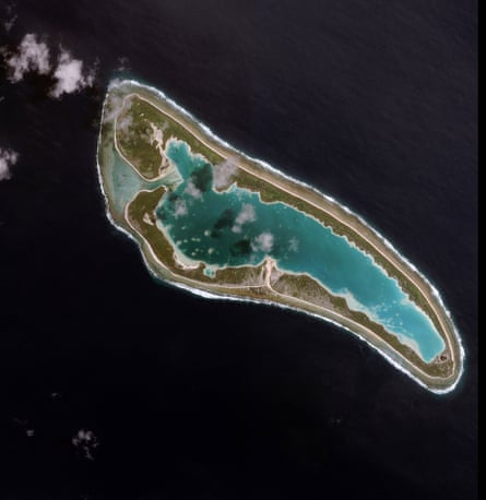 A 2001 satellite images shows Nikumaroro, an uninhabited Pacific coral atoll in the Republic of Kiribati.
