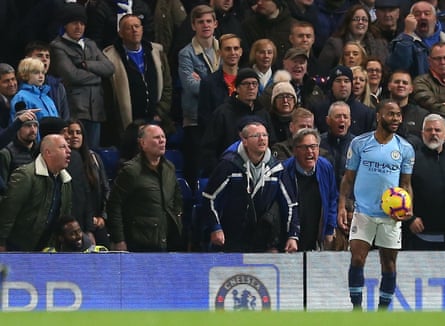 Manchester City’s Raheem Sterling is allegedly subjected to abuse at Stamford Bridge.