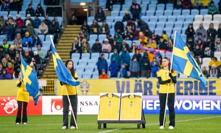 A tribute to Kent Persson and Patrick Lundstrom, who were killed in Brussels in a terrorist attack, before Sweden’s Women’s Nations League match against Italy in October.