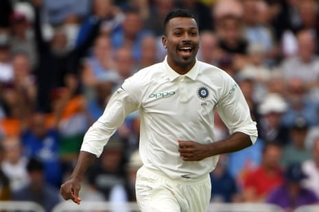 Pandya celebrates after taking his fifth wicket, that of Broad.