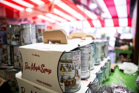 Maple syrup products are seen in a market in Montreal, Quebec, on 23 August.