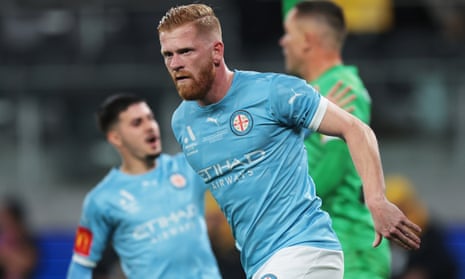 Richard Van der Venne merayakan golnya untuk Melbourne City di Grand Final A-League Men's.