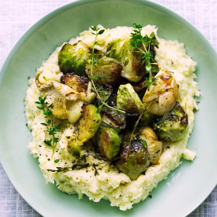 Parsnip mash and roast brussels with honey
