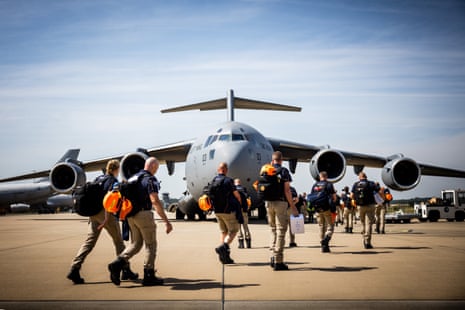 A Dutch rescue team departing from Eindhoven airbase for Venezuela.