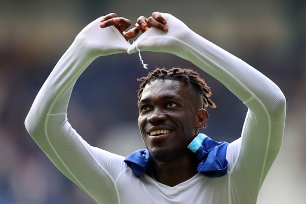 Yves Bissouma welcomes Spurs fans after the draw at Chelsea.