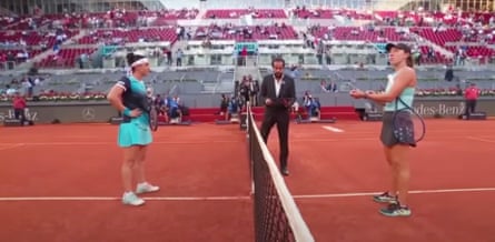 Ons Jabeur (left) and Jessica Pegula before their 2022 Madrid Open singles final in front of few fans