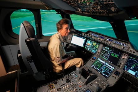 The Princess Royal seated in a flight simulation cabin