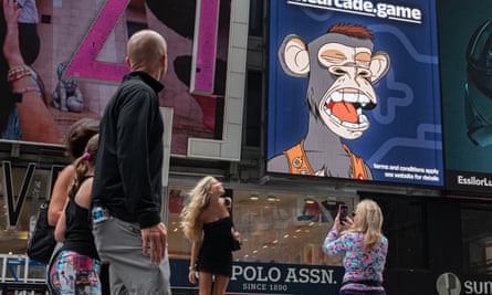 A Bored Ape Yacht Club NFT billboard in Times Square in June.