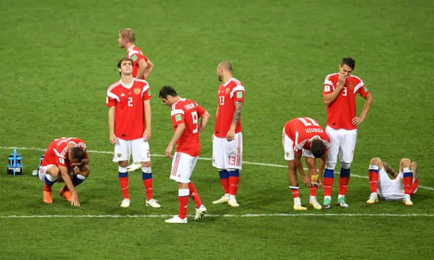 Players of Russia show their dejection following the defeat
