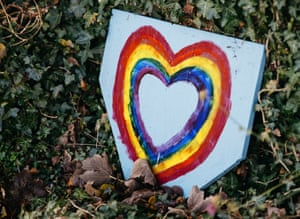 A hand-painted sign in Sally Oates's garden. During the UK lockdowns there has been a huge upsurge in vegetable growing.