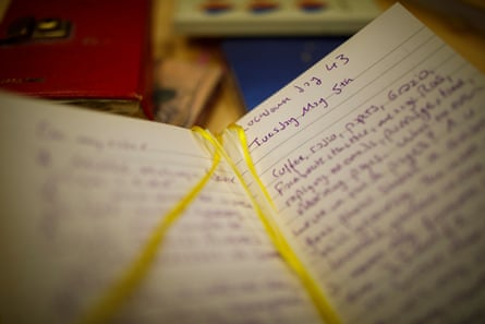 A hand-written diary spread open