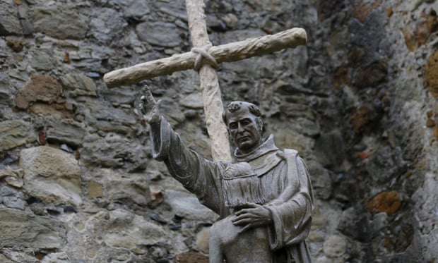 A statue of the 18th-century Spanish missionary Father Junipero Serra at Mission San Juan Capistrano, in California.