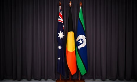 The Australian flag, the Aboriginal flag and the flag of the Torres Straits Islands.