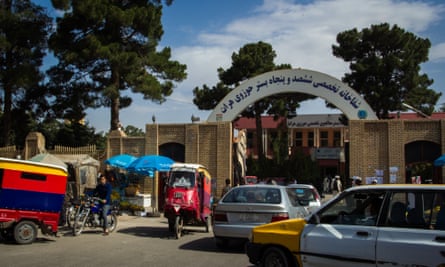 Outside the main entrance of the hospital in Herat province.