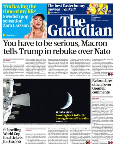 Guardian front page 3/04/2026