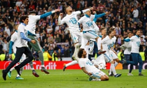 Real Madridâs Sergio Ramos (top) and Marcelo (bottom) lead the post-match celebrations after reaching their fourth Champions League final in the past five years.