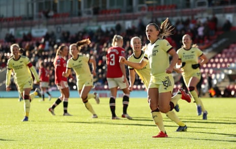 Katie McCabe of Arsenal celebrates after scoring from the spot.