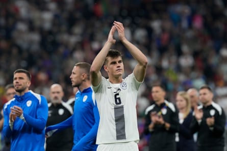 Slovenia's Jaka Bijol at the end of their run to the last 16.