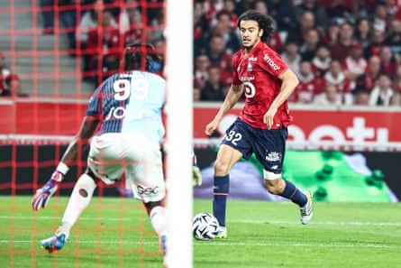 Ayyoub Bouaddi in action for Lille against Le Havre last season