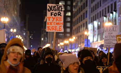 People protest the killing of Tyre Nichols in Chicago in January. 