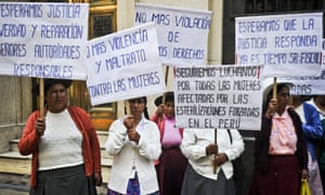 Women subjected to sterilisation during the administration of Peruâs former president, Alberto Fujimori, protest in Lima, 2014.