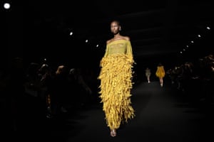 A model presents a creation by Rahul Mishra during the women’s spring/summer 2020 haute couture collection.