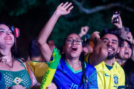 Brazil fans in São Paulo at an open-air screening of the Haiti game