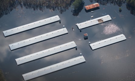 Aerial pictures of a flooded farm in North Carolina
