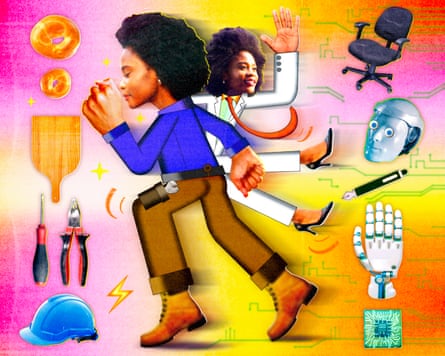 Picture of woman leaving behind the hi-tech digital world to do a manual job