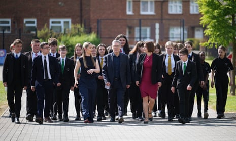 Labour leader Keir Starmer and Shadow Education Secretary Bridget Philipson visit a school in the East Midlands to take part in a student Q&A on 24 June 2024 in Kettering, England.