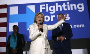 Hillary Clinton campaigns with New York mayor Bill DeBlasio and first lady Chirlane McCray.