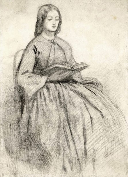 A portrait of Elizabeth Siddall in a chair, by her husband Dante Gabriel Rossetti.