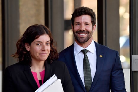 Heston Russell (right) is seen outside the federal court in Sydney